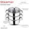 Vinod 3 Tier Steamer with Glass Lid, 28cm