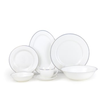 Shallow ARIA White 32-Pc Bone China Dinnerware Set Plates, Bowls, Cups Modern Kitchen Dinner Set Microwave &amp; Dishwasher Safe for any occasion Ramdan, Eid, Perfect for 6 Persons