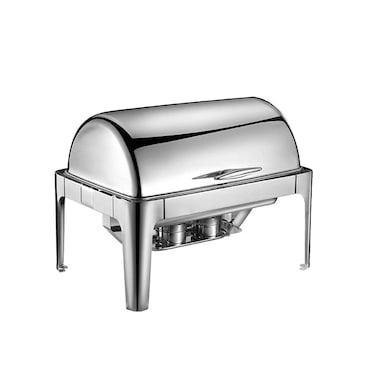 Cuisine Art Stainless Steel Roll Top Chafing Dish 9 L without Window (1/1 GN) - Rectangular Silver Buffet Food Warmer for Hotels, Ramadan Iftar, Weddings, Catering &amp; Festive Hosting