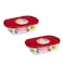 Pyrex Cook &amp; Store Borosilicate Glass Bakeware Set, Rectangular Storage Dishes with Lids 1.2L &amp; 2.5L, Red, Transparent, 2 PCS