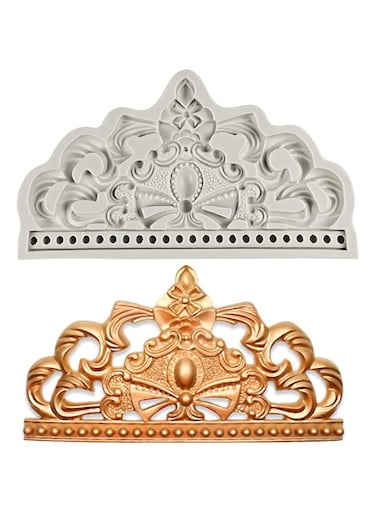 DELFINO Crown Cake Fondant Molds, Large Sugar Craft Crown Baroque Style Candy Silicone Mold, CupCake Decorating Mold, for DIY, Cake Topper, Chocolate, Pastry, Jewelry, Clay, Wedding Cake Decoration