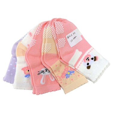 Non Slip Baby Girls Socks ASIB-165, 12-24 Months, 6 Pairs, Assorted
