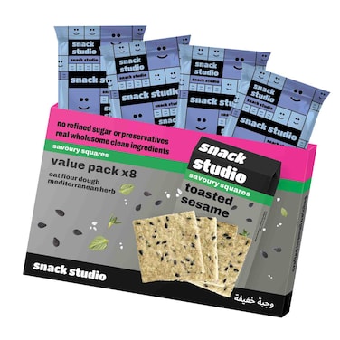 سناكس ستوديو مقرمشات مربعة مالحة بنكهة السمسم المحمص حزمة من 8