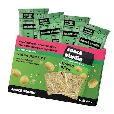 سناك ستوديو مقرمشات مربعة مالحة بجميع أنواع الزيتون 192 غرام