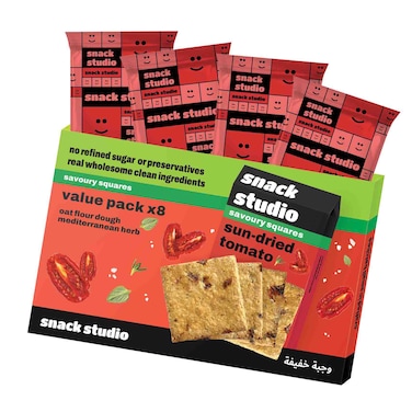 سناكس ستوديو مقرمشات مربعة مالحة بالطماطم المجففة حزمة من 8