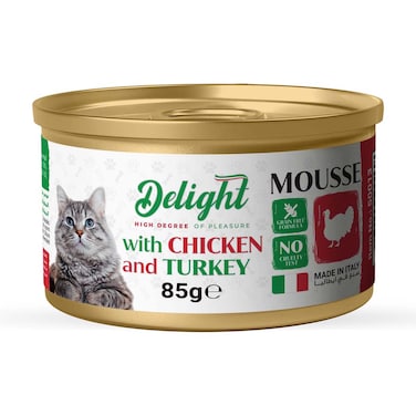 Delight Wet Cat Food Mousse with Chicken and Turkey Protein Rich Food, 85g