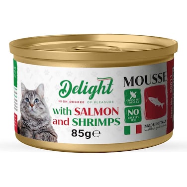 Delight Wet Cat Food Mousse with Salmon &amp; Shrimps Livers Protein Rich Food, 85g