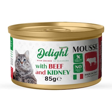 طعام القطط الرطب ديلايت موس مع اللحم البقري والكلى - غذاء غني بالبروتين 85 غرام