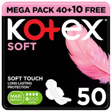 Kotex Soft Super Sanitary Pads, 50 Pads