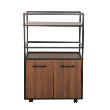 Luker 2 Door Multipurpose Cabinet With Open Shelves -Walnut/Black