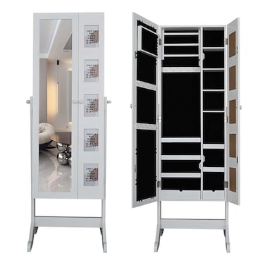 كالي خزانة مجوهرات واسعة قائمة بذاتها مع مرآة - أبيض