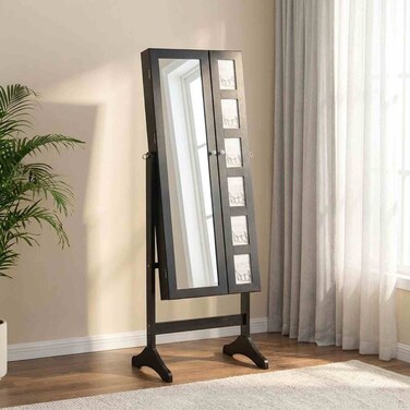 كيرستن خزانة مجوهرات واسعة قائمة بذاتها مع مرآة - جوز داكن