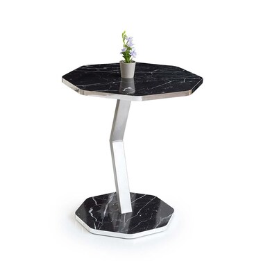 طاولة جانبية ثُمانية الأضلاع - أسود/فضي