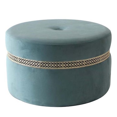 Ayyan Velvet Fabric Pouf-Green/Golden-60x60x35 cm