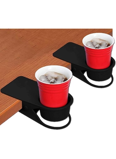 NALACAL Table Drink Cup Holder Clip, Desk Bottle Cup Stand Prevent Water Spillage, Desk Side Clip for Water Drink Beverage Soda Coffee Mug Holder Saucer Clip, 2Pcs - Black