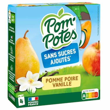 Pom&rsquo;Potes Apple Pear Vanilla Fruit Puree No Added Sugar, 90g, Pack of 4