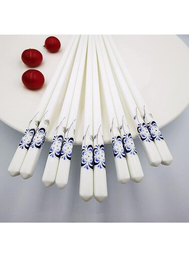 ELECDON Ceramic Chopsticks Set of 5, Porcelain Chopsticks, Cute Chinese Porcelain Chopsticks Easy to Clean, Great Replacement of Plastic/Wooden Chopsticks, Reusable Chopsticks Dishwasher Safe, 9.7Inch