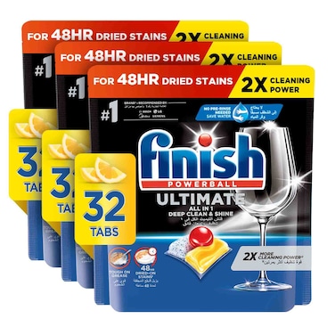 Finish Ultimate Plus All In 1, Lemon Sparkle 32 Tabs, Pack of 3