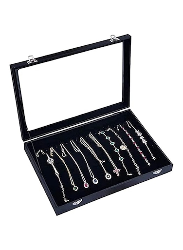 Padom Removable Jewelry Tray Showcase Display Stackable for Earrings Brooch Buttons Rings, necklace Black Velvet (Necklace)
