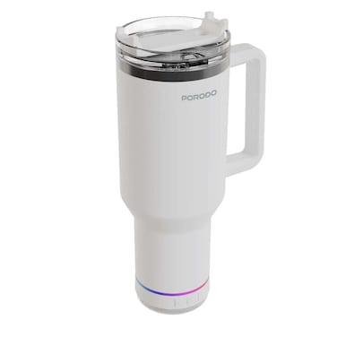 Porodo HydroTunes Bluetooth Speaker Tumbler, 1.2L, White