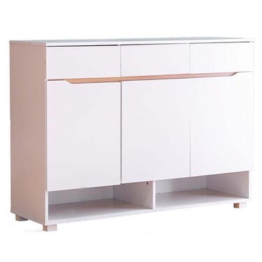 بيل خزانة أحذية بثلاثة أبواب وثلاثة أدراج - تسع لـ 22 زوجًا - أبيض/بلوط