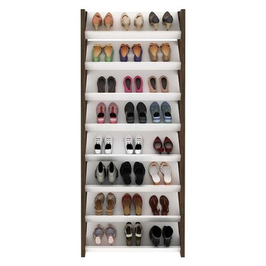لين خزانة أحذية طويلة بـ 8 طبقات - تسع لـ 24 زوجًا - أبيض/جوزي