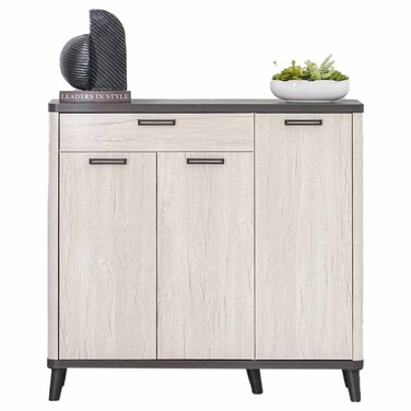 كيروين خزانة أحذية - تسع لـ 22 زوجًا - 3 أبواب ودرج واحد - بلوط رمادي/أسود