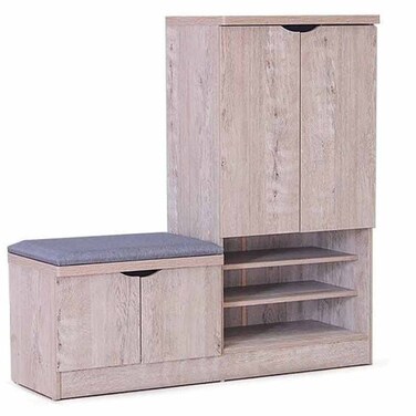 أليغرا رف أحذية ببابين مع مقعد - بلوط طبيعي - تسع لـ 23 زوجًا