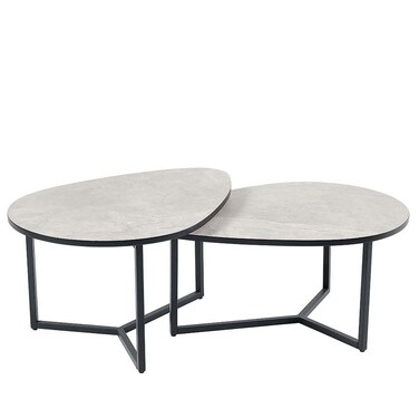 كيونا طقم طاولات قهوة مكون من قطعتين - رمادي/أسود