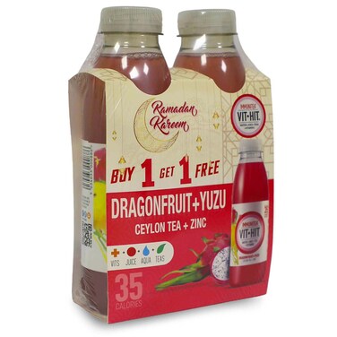 VIT-HIT Dragonfruit &amp; Yuzu Ceylon Tea Zinc Drink, 500ml, Pack of 2