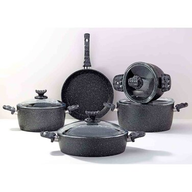 Alfa Swiss Granite Cookware Set 9pc, Lime Stone