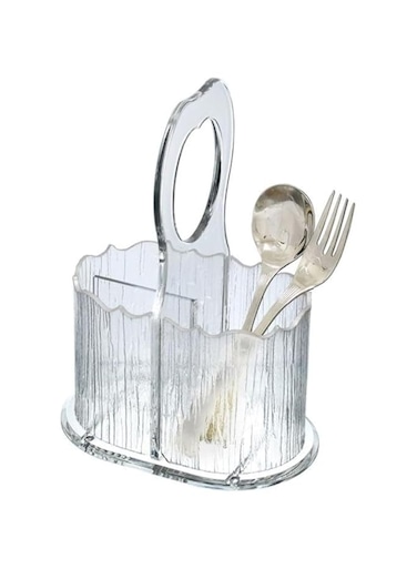 Orchid Acrylic Utensil Holder, Utensil Caddy, Napkin Holder, Condiment Organizer, 3 Compartments Organizes Forks, Knives, Spoons Ideal for Kitchen, Cutlery Storage Organizer (Clear)