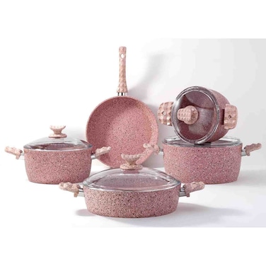 Alfa Swiss Granite Cookware Set 9pc, Rose