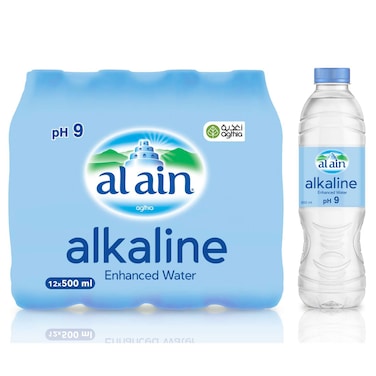 العين مياه معززة قلوية 500 ملل، حزمة من 12