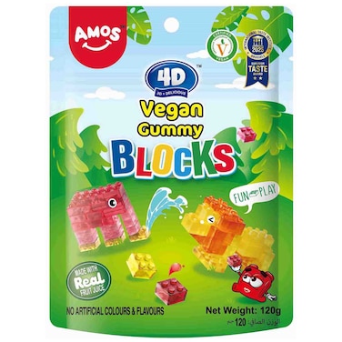 Amos 4D Vegan Fruit Gummy Blocks, 120g