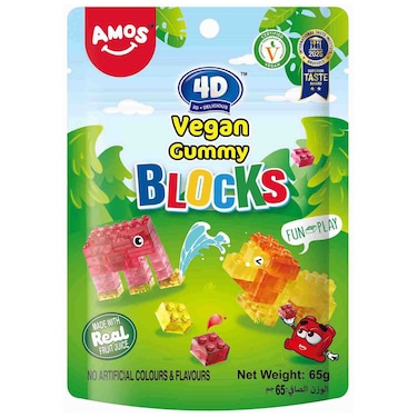 Amos 4D Vegan Fruit Gummy Blocks, 65g
