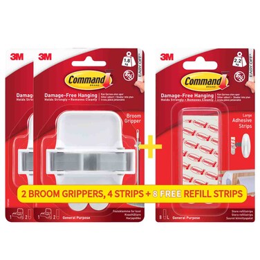 ثري إم كوماند مجموعة   من مقابض المكانس مع شرائط لاصقة - عبوة اقتصادية