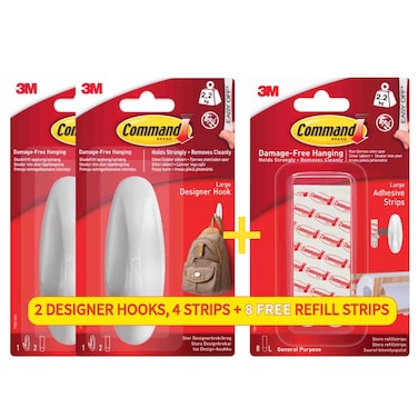 ثري إم كوماند مجموعة  كبيرة من الخطافات المصممة مع شرائط لاصقة