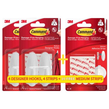 ثري إم كوماند مجموعة   متوسطة الحجم من خطافات التصميم مع شرائط لاصقة
