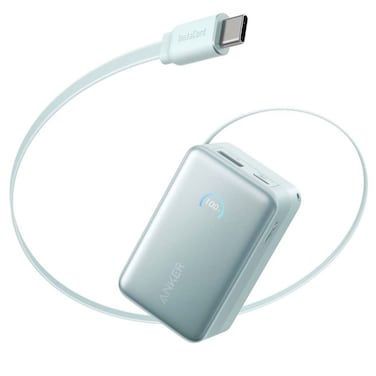 أنكر نانو شاحن متنقل باور بانك، مزود بكابل يو أس بي-سي قابل للسحب، بدون رائحة، 10000 مللي أمبير، 45 واط، أخضر فاتح