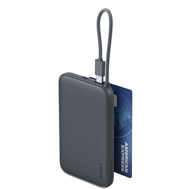 أوكي سبارك ميني بنك طاقة، 5000 مللي أمبير، كابل USB-C مدمج، أسود