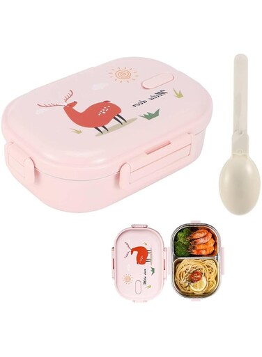Leakproof Bento Box, 720ml 2 Compartments Bento Lunch Box for Adults Small Tiffin Box for Kids Toddler School Lunch Box with Spoon Food Container for Kids Snack Box for Kids School
