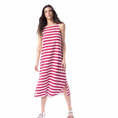 TEX Women Striped Sleeveless Midi Dress, I282722, Raspberry , 3XL