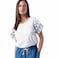 TEX Women Embroidered Sleeve T-Shirt, I282706, Ecru, L