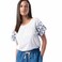 TEX Women Embroidered Sleeve T-Shirt, I282706, Ecru, XL