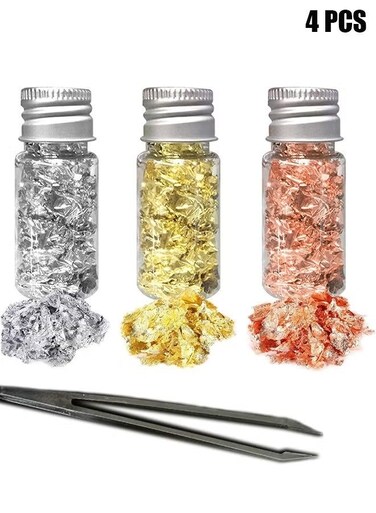 PCS Gold Leaf Flakes with Tweezer &acirc;&euro;&ldquo; Genuine Gold Foil for Cake Decoration, DIY Crafts &amp; Arts