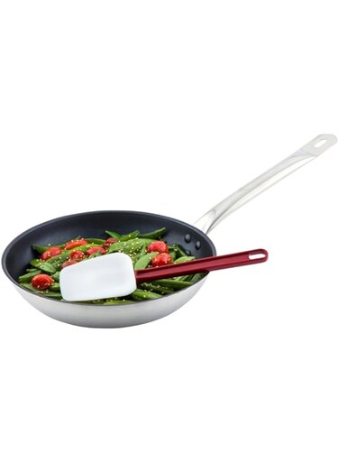 High Temperature Rubber Spatula - Spoon Shaped Spatula - 10" - White with Red Handle - 1ct Box - Met Lux - Restaurantware