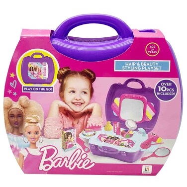 مجموعة لعب صالون باربي المحمول لتصفيف الشعر والتجميل