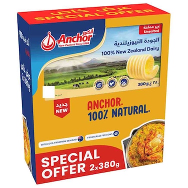 Anchor Unsalted 100% Natural Butter 380g, Pack of 2