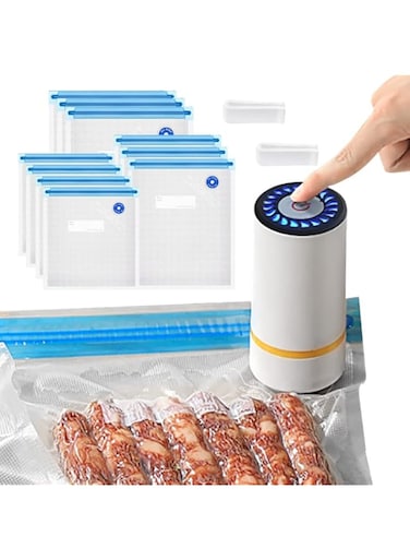 NALACAL Portable Vacuum Sealer Set, Food Vacuum Sealer Machine Rechargeable Handheld Vacuum Sealer for Food with 10 Reusable Sous Vide Bags for Food Storage Sous Vide Cooking